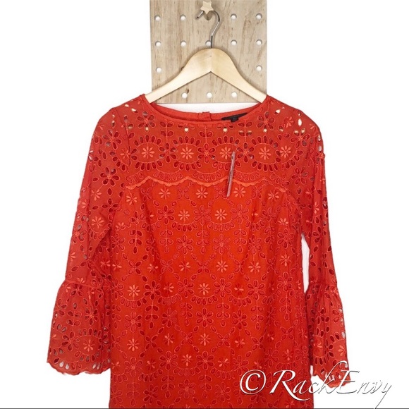 J.CREW BELL SLEEVE EYELET DRESS BRILLIANT SUNSET - Picture 6 of 12